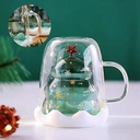 360 HOME CHRISTMAS MUG  GREEN WITH LID301-400ML DOUBLE WALL GLASS TREE SHAPED  WITH STAR ON TOP