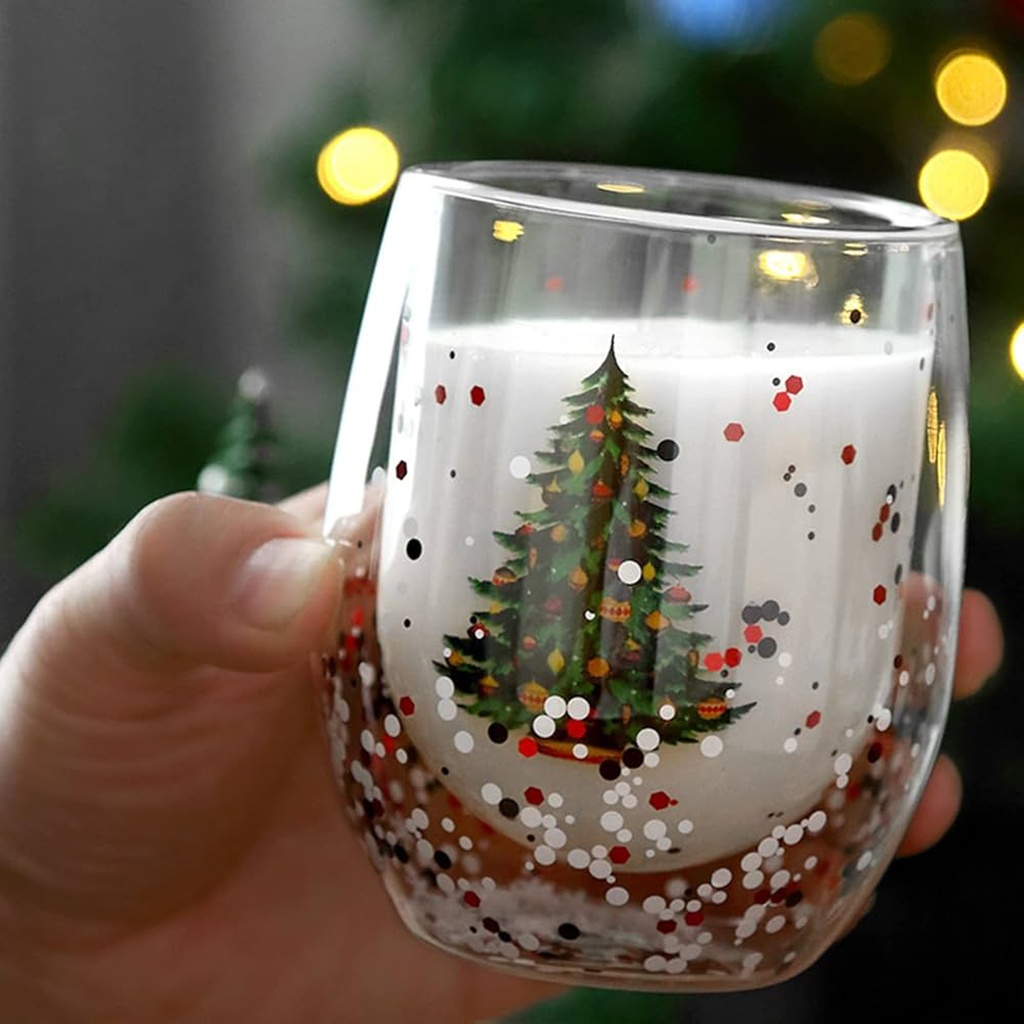 360 HOME CHRISTMAS GLASS MUG DOUBLE WALLED  300ML +SPARKLING GLITTER & CHRISTMAS TREE