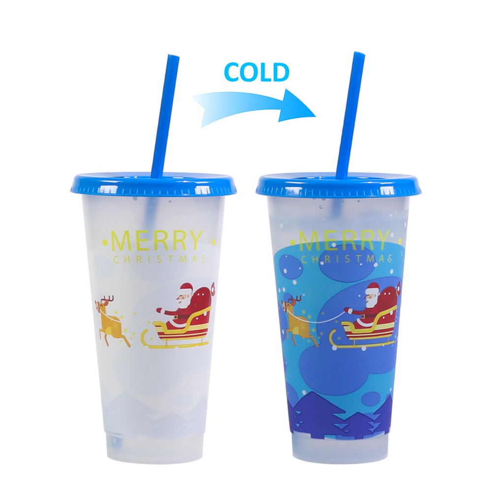 360 HOME CHRISTMAS MUG PLASTIC WITH LID & STRAW BLUE SLEIGH  701-800ML