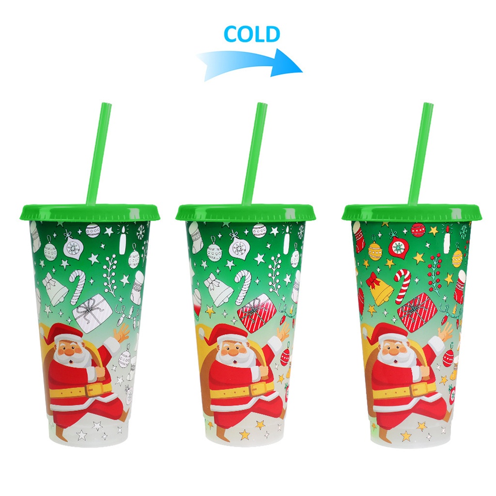 360 HOME CHRISTMAS MUG PLASTIC WITH LID & STRAW 701-800ML SANTA CLAUS GREEN SINGLE