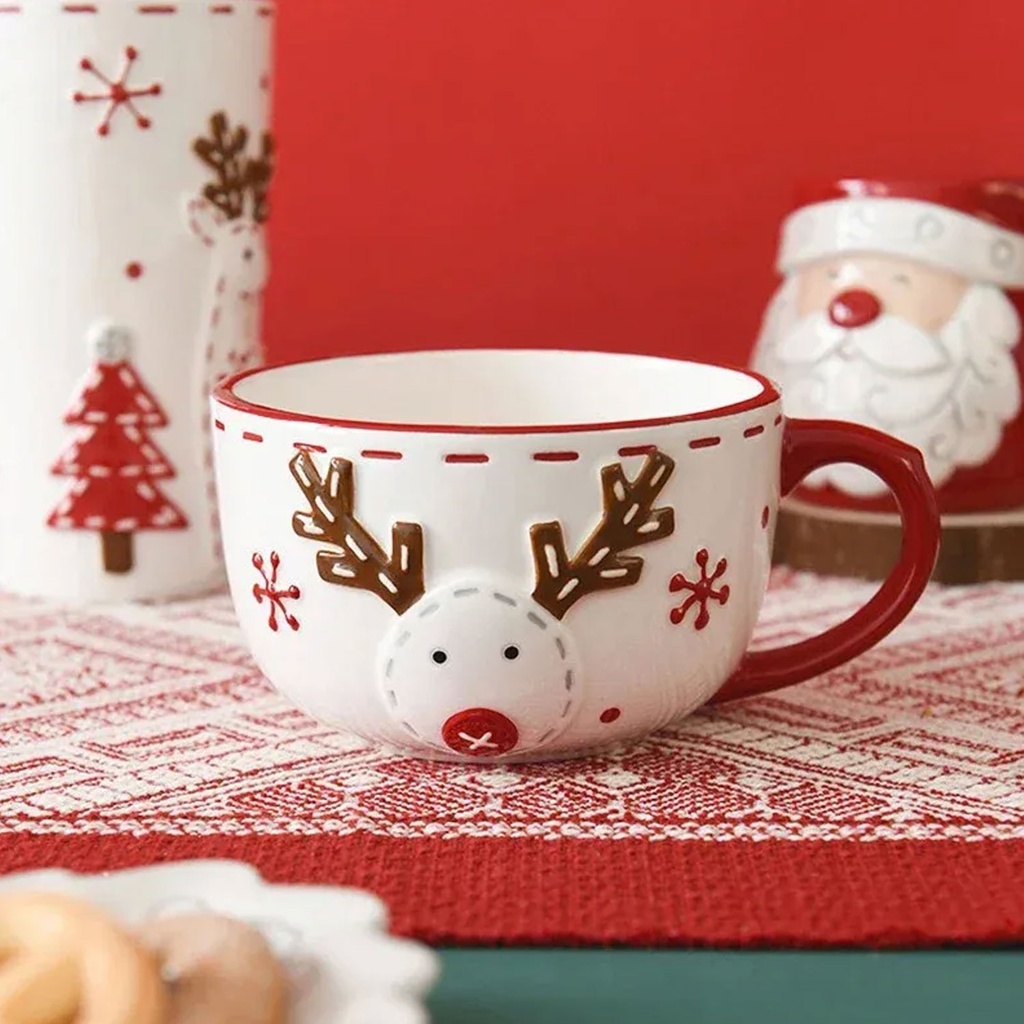 360 HOME CHRISTMAS BREAKFAST CUP CERAMIC 16*7.8*12.7CM 500ML WHITE