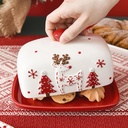 360 HOME CHRISTMAS BUTTER DISH CERAMIC  19*10.6*12.7CM WHITE & RED DESIGN