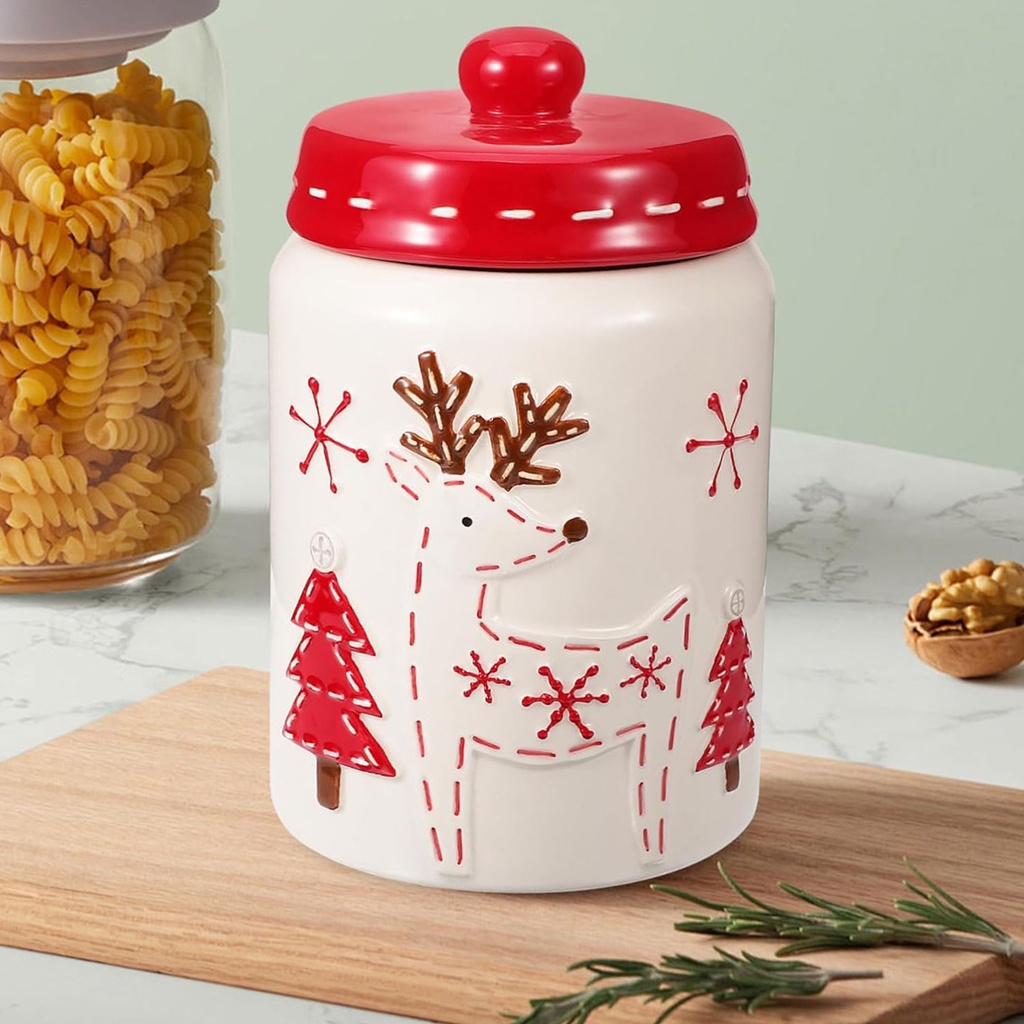 360 HOME CHRISTMAS COOKIE JAR CERAMIC 1.25L 12.2*12.3*19.2CM WHITE+RED LID