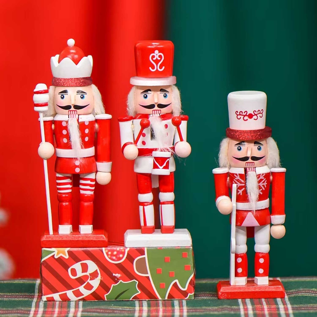 360 HOME CHRISTMAS NUTCRACKER FIGURINE WOODEN 5*4*15.5CM RED & WHITE SET 3PCS