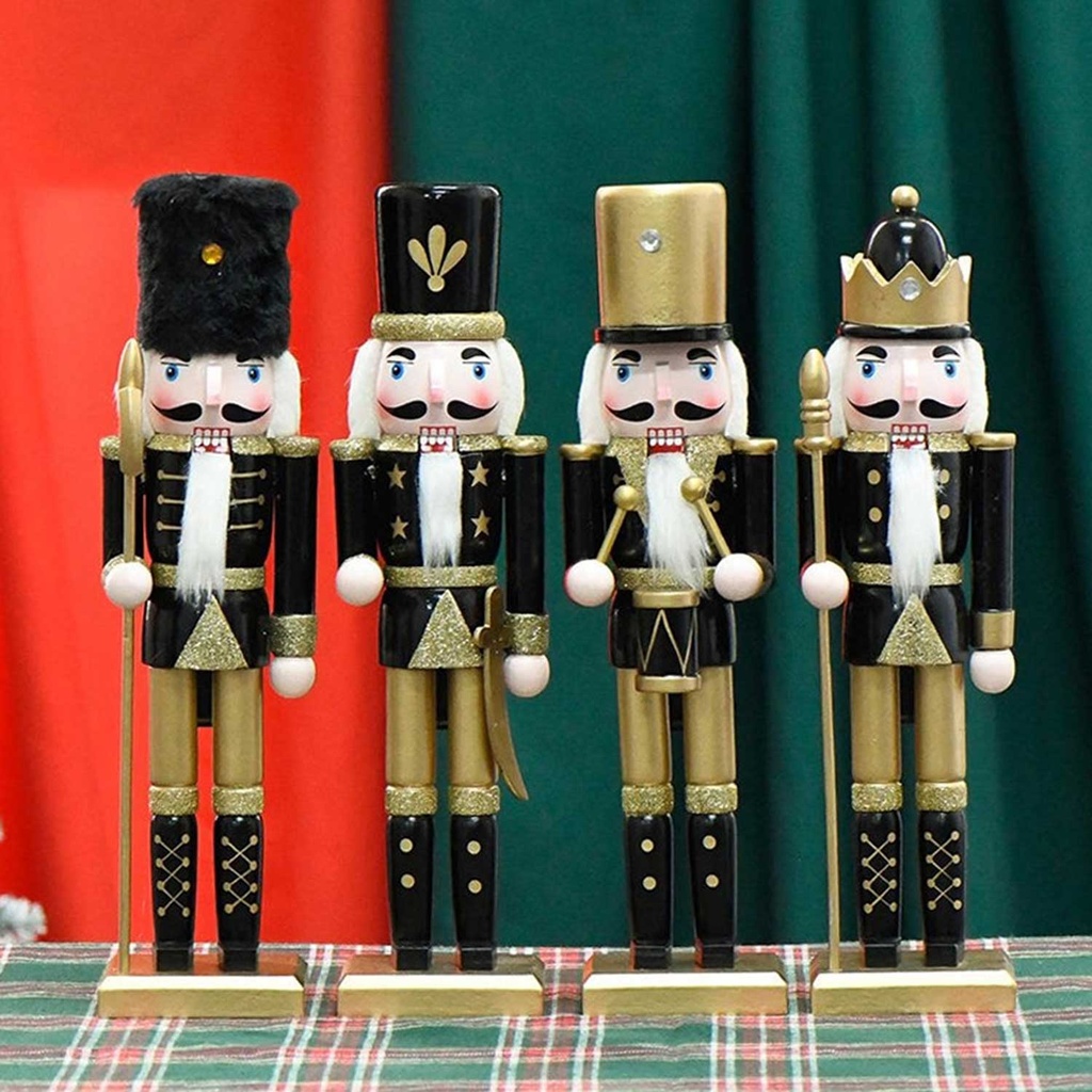 360 HOME CHRISTMAS NUTCRACKER FIGURINE WOODEN 6.5*6.5*25CM GOLD & BLACK COLORS