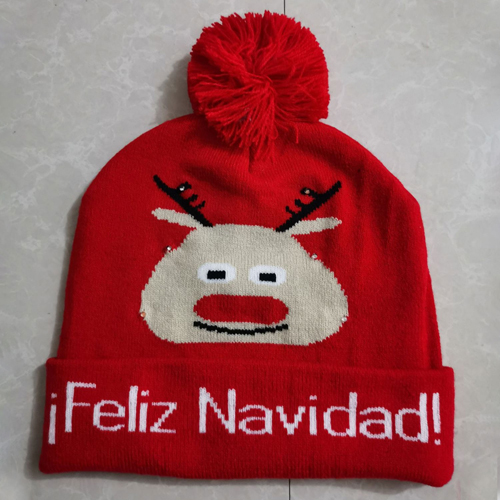 360 HOME CHRISTMAS HAT ELECTRIC BEANIE STYLE KNITTED MATERIAL RED BASE WHITH WHITE REINDEER HEAD