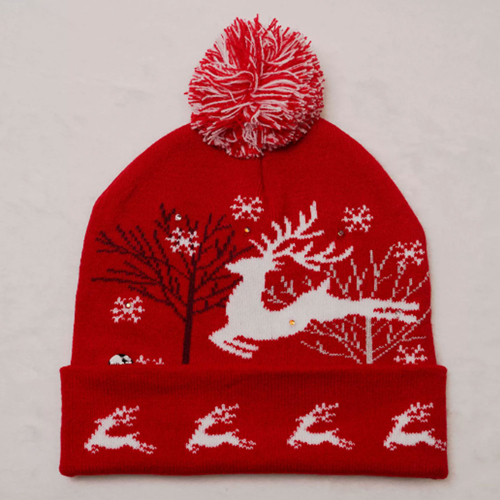 360 HOME CHRISTMAS HAT ELECTRIC BEANIE STYLE KNITTED MATERIAL WHITE & RED EMBROIDED REINDEER