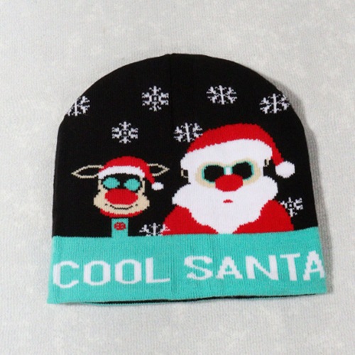 360 HOME CHRISTMAS HAT ELECTRIC BEANIE STYLE KNITTED MATERIAL CUFFED SANTA WITH SUNGLASSES +"COOL SANTA"