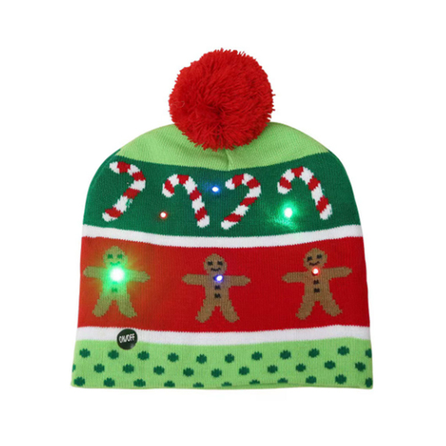 360 HOME CHRISTMAS HAT ELECTRIC BEANIE STYLE KNITTED MATERIAL RED &GREEN+WHITE STRIPES+CANDY CANES PATTERN+GINGERBREAD MAN+POMPOM