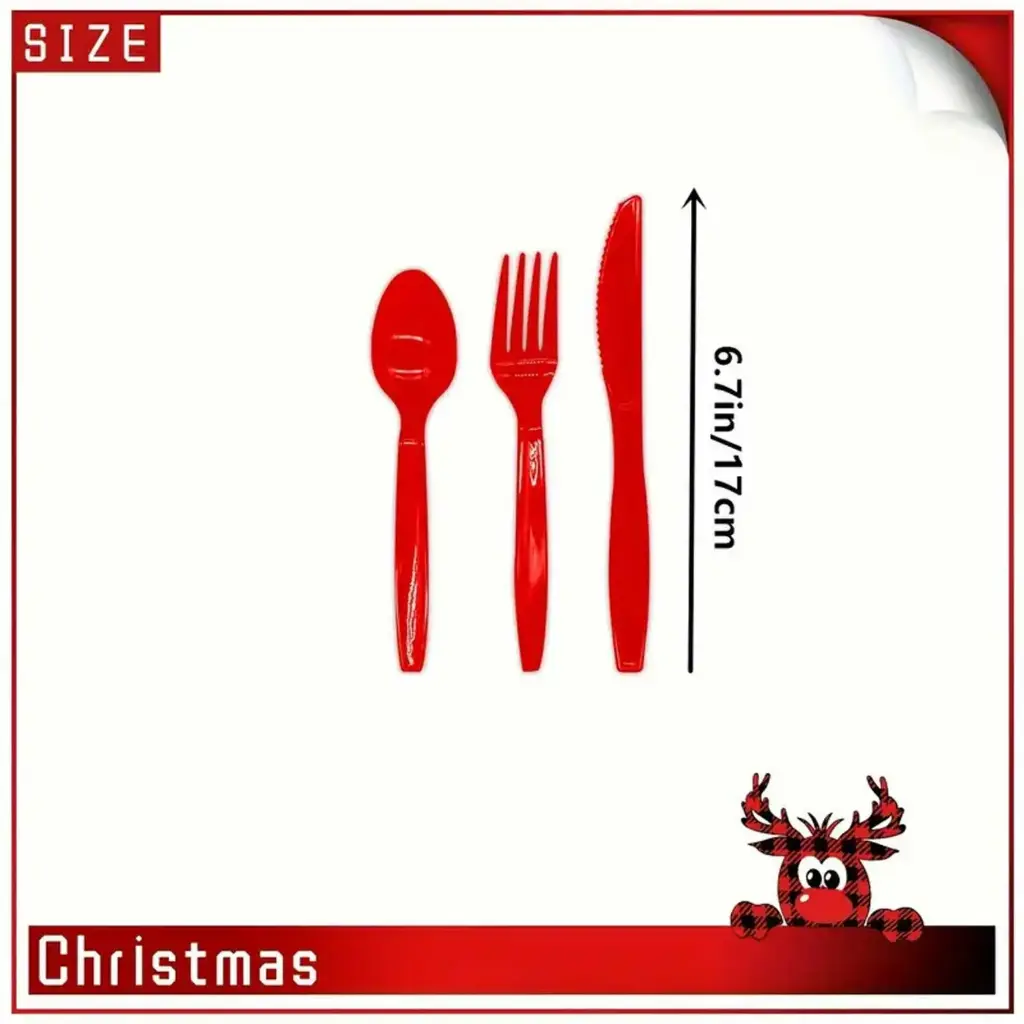 360 HOME CHRISTMAS FORKS PLASTIC DISPOSABLE RED 12PCS 