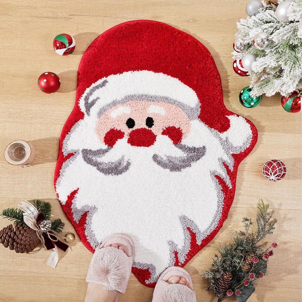 360 HOME CHRISTMAS CARPET SHAPED RED SANTA'S HREAD & FACE CARTOONISH FLUFFY FABRIC