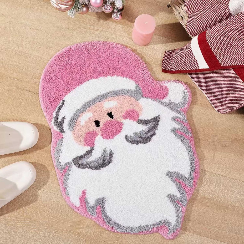 360 HOME CHRISTMAS CARPET SHAPED PINK SANTA'S HREAD & FACE CARTOONISH FLUFFY FABRIC