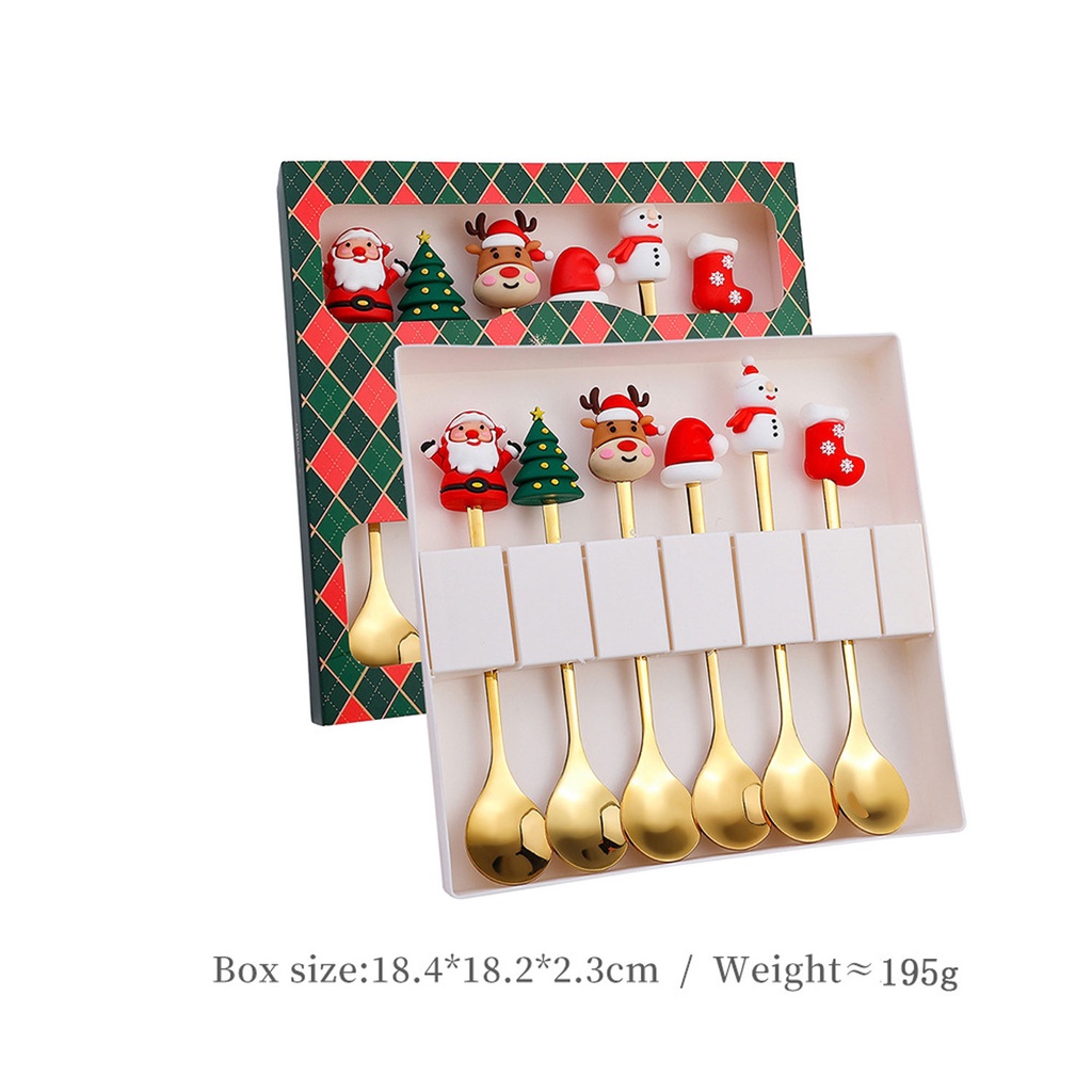 360 HOME CHRISTMAS SPOON  GOLD BOX 18.4*18.2*2.3CM 195GRS SET 6PCS WITH MOTIF ON TOP
