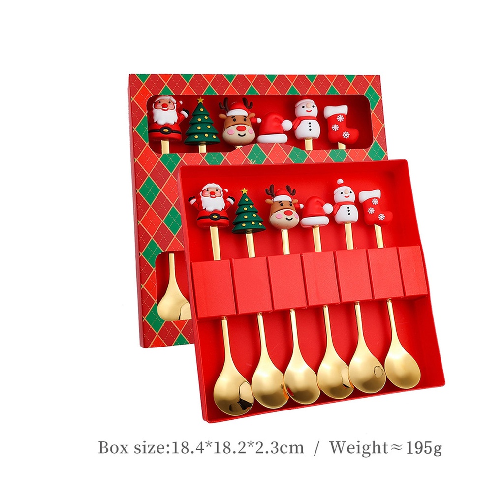 360 HOME CHRISTMAS SPOON  GOLD BOX  18.2*18*2.5CM 213GRS SET 6PCS WITH MOTIF ON TOP