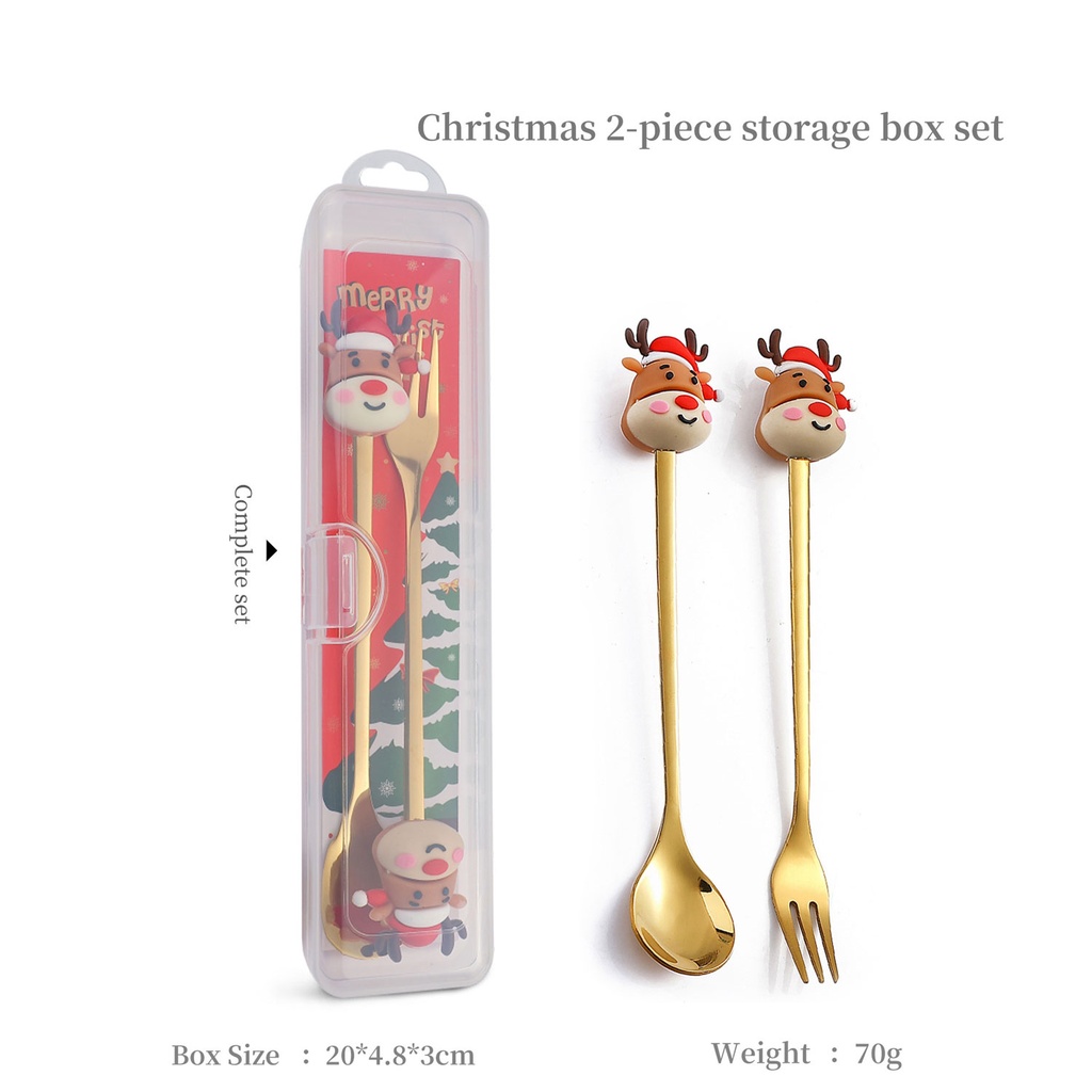 360 HOME CHRISTMAS SPOON &FORK GOLD CLEAR BOX 20*4.5*3CM 73GRS WITH REINDEER ON TOP