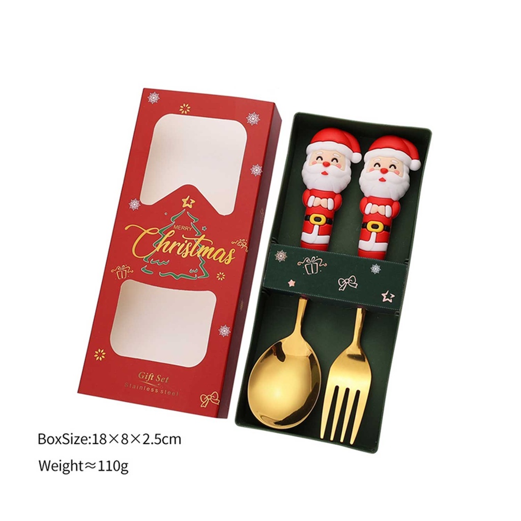 360 HOME CHRISTMAS SPOON &FORK GOLD  BOX 18*5*2.5CM  110GRS WITH SANTA ON TOP