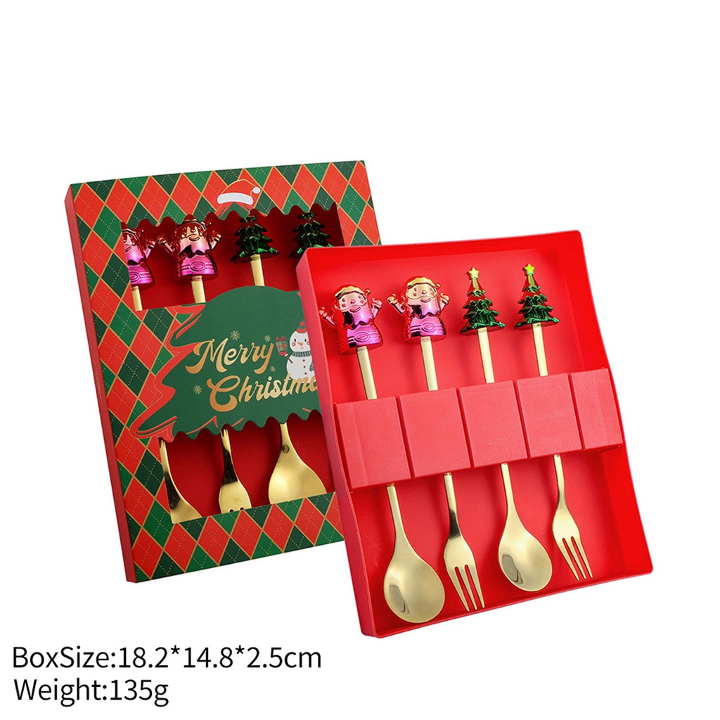 360 HOME CHRISTMAS SPOON & FORK GOLD BOX 18.2*14.8*2.5CM 135GRS SET 4PCS WITH MOTIF ON TOP