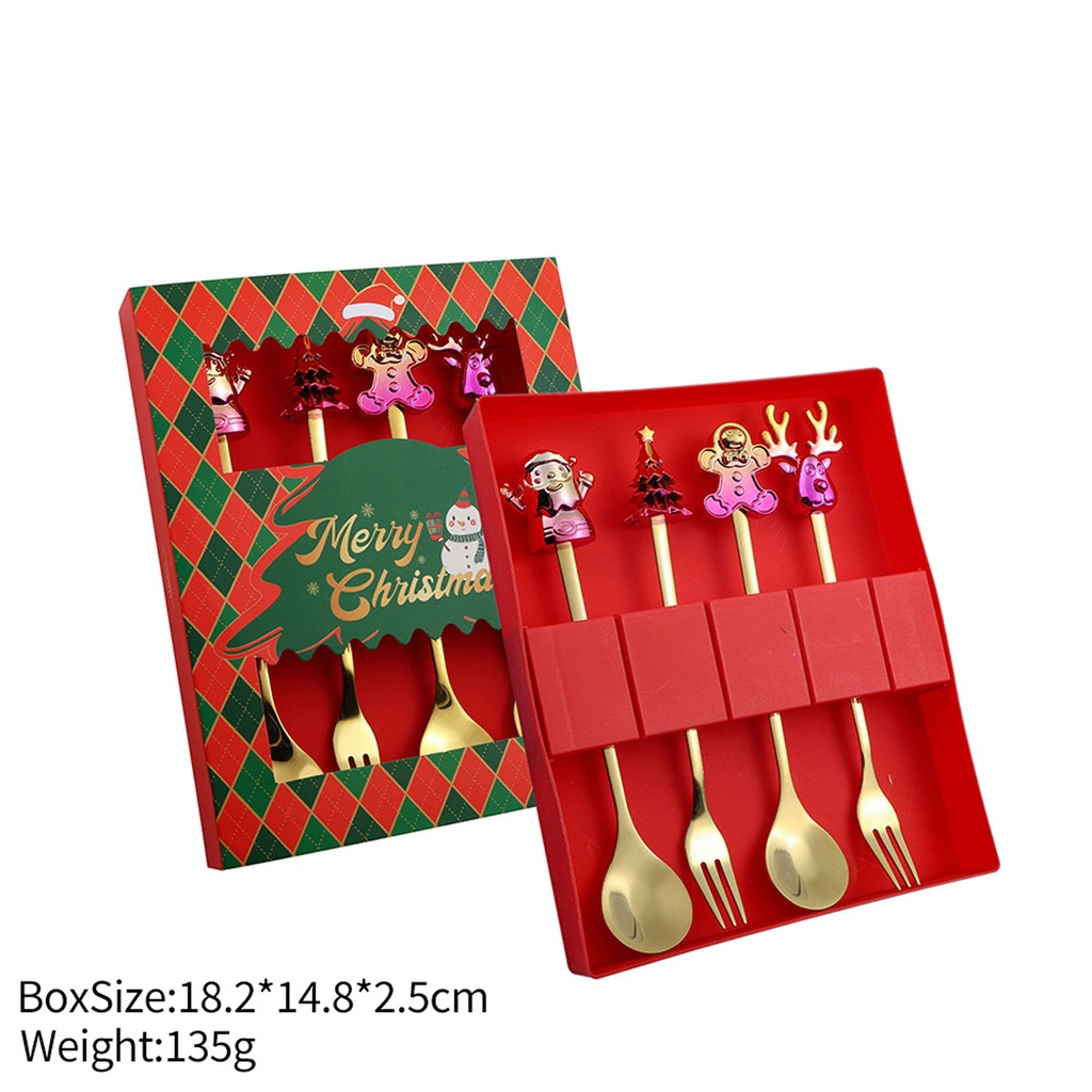 360 HOME CHRISTMAS SPOON & FORK GOLD BOX 18.2*14.8*2.5CM 135GRS SET 4PCS WITH MOTIF ON TOP