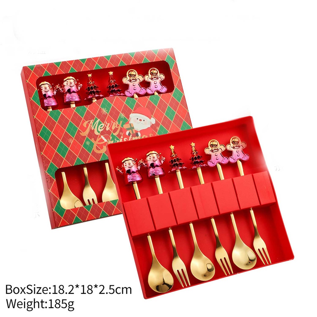 360 HOME CHRISTMAS SPOON & FORK GOLD BOX 18.2*18*2.5CM 185GRS SET 6PCS WITH MOTIF ON TOP