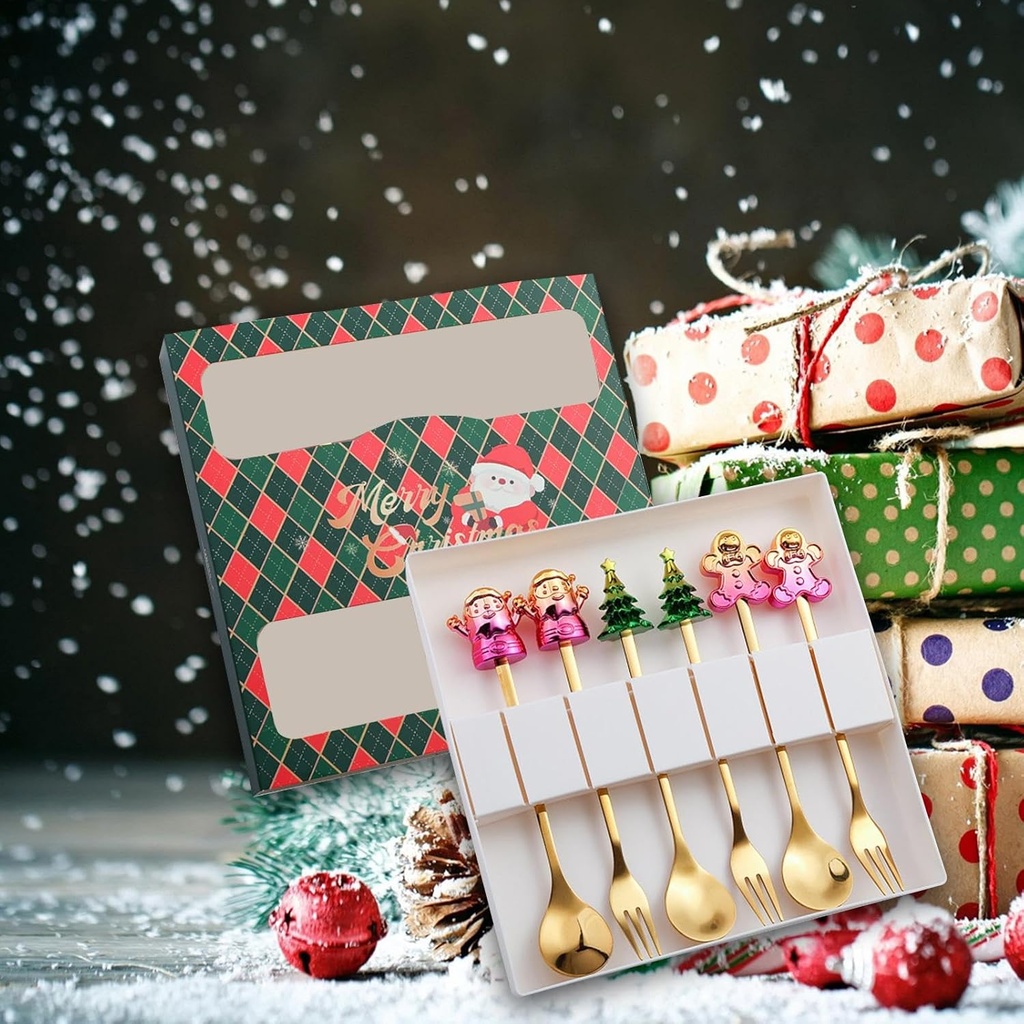 360 HOME CHRISTMAS SPOON & FORK GOLD BOX 18.2*18*2.5CM 185GRS SET 6PCS WITH MOTIF ON TOP