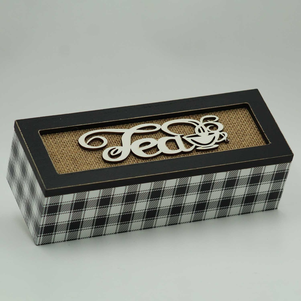 360 HOME TEA BOX 24*8.7*7CM LINEN DARK WOOD 3 COMPARTMENTS+LID