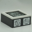 360 HOME TEA BOX WOODEN 16*16*7CM PRINTED COFFEE CAMPAIGN DESIGN 4 COMPARTMENTS +LID