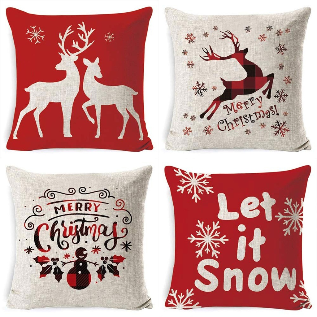 360 HOME CHRISTMAS PILLOW COVER 45*45CM POLYESTER RED WHITE & GREEN IMAGERY AND GREETINGS