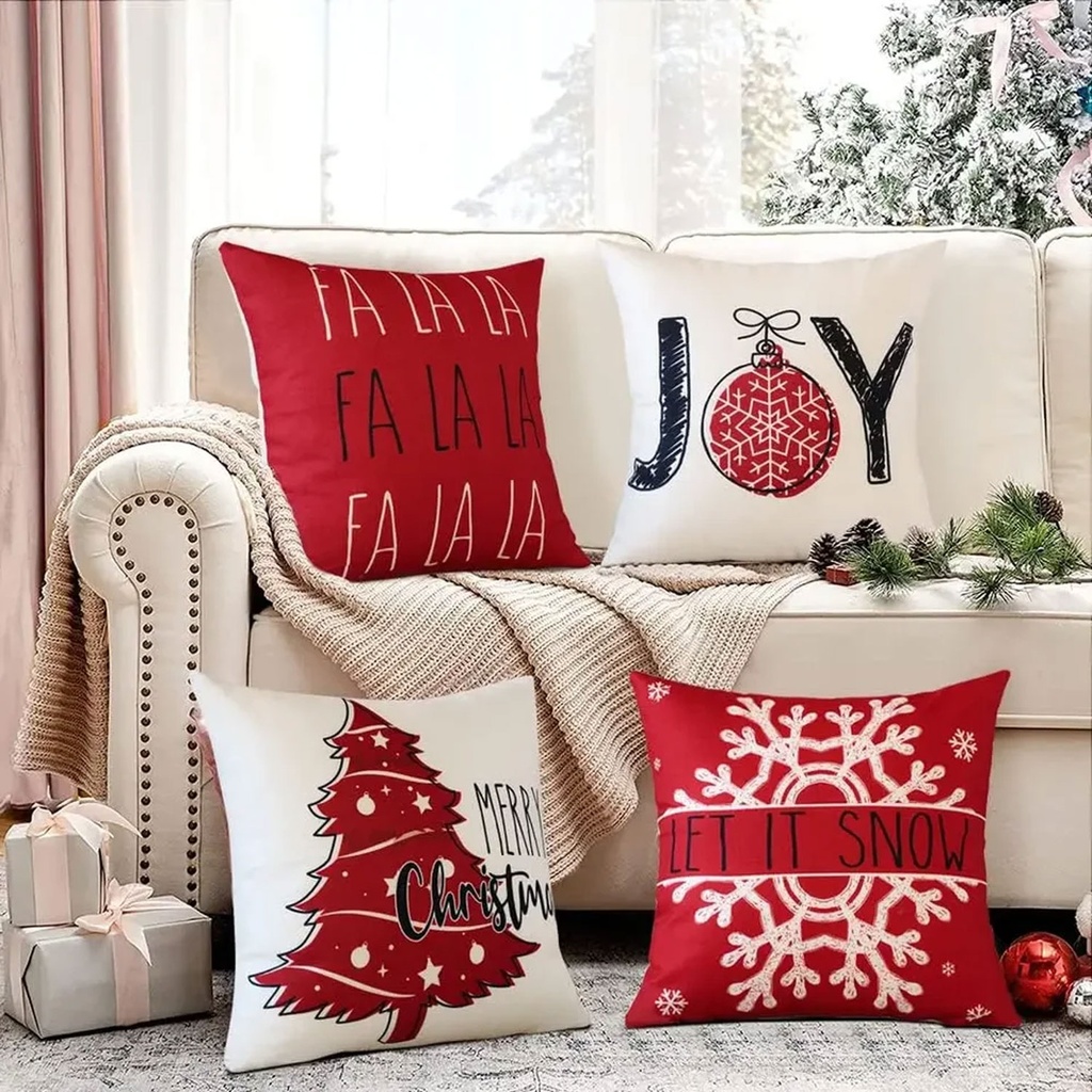 360 HOME CHRISTMAS PILLOW COVER 45*45CM POLYESTER RED & WHITE PRINTS