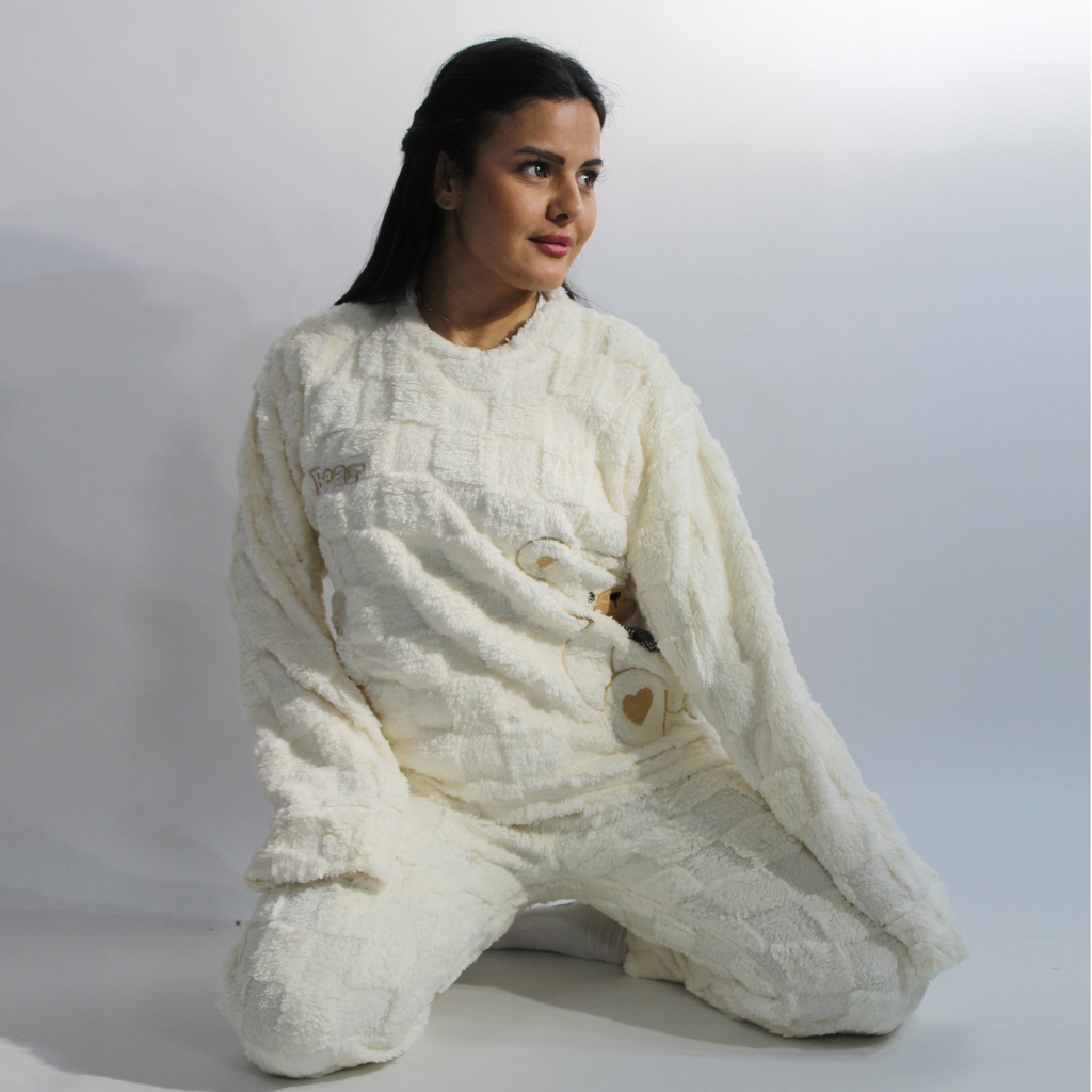 360 COTTON PAJAMA WINTER WOMEN FLEECE WHITE QUILTED SQUARE PATTERN GRID-LIKE