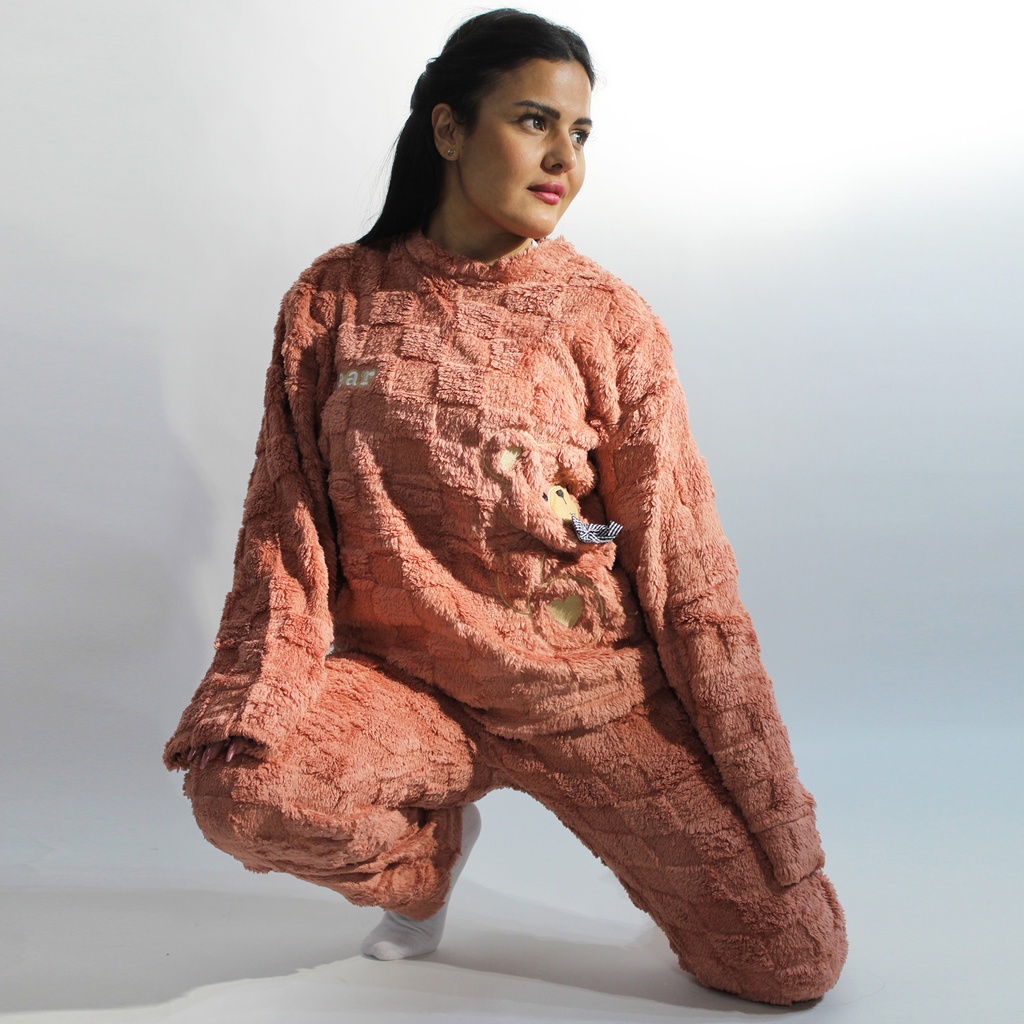 360 COTTON PAJAMA WINTER WOMEN FLEECE PINK QUILTED SQUARE PATTERN GRID-LIKE