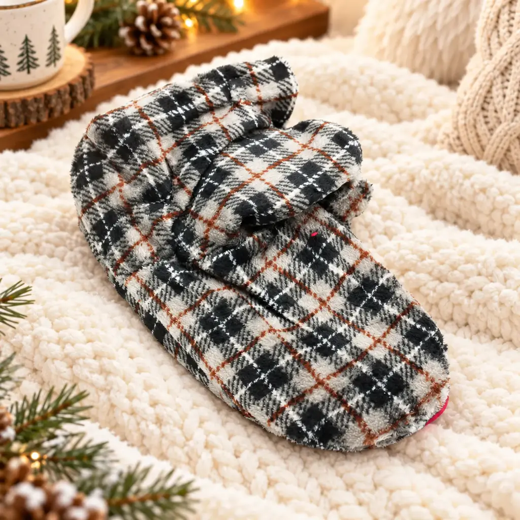 360 COTTON SLIPPERS SOCKS FLEECE 26CM PLAID 2 COLORS FLUFFY INNER