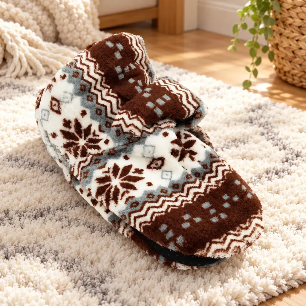 360 COTTON SLIPPER SOCKS  FLEECE 26CM SNOWFLAKES +STRIPE PATTERN FLUFFY INNER