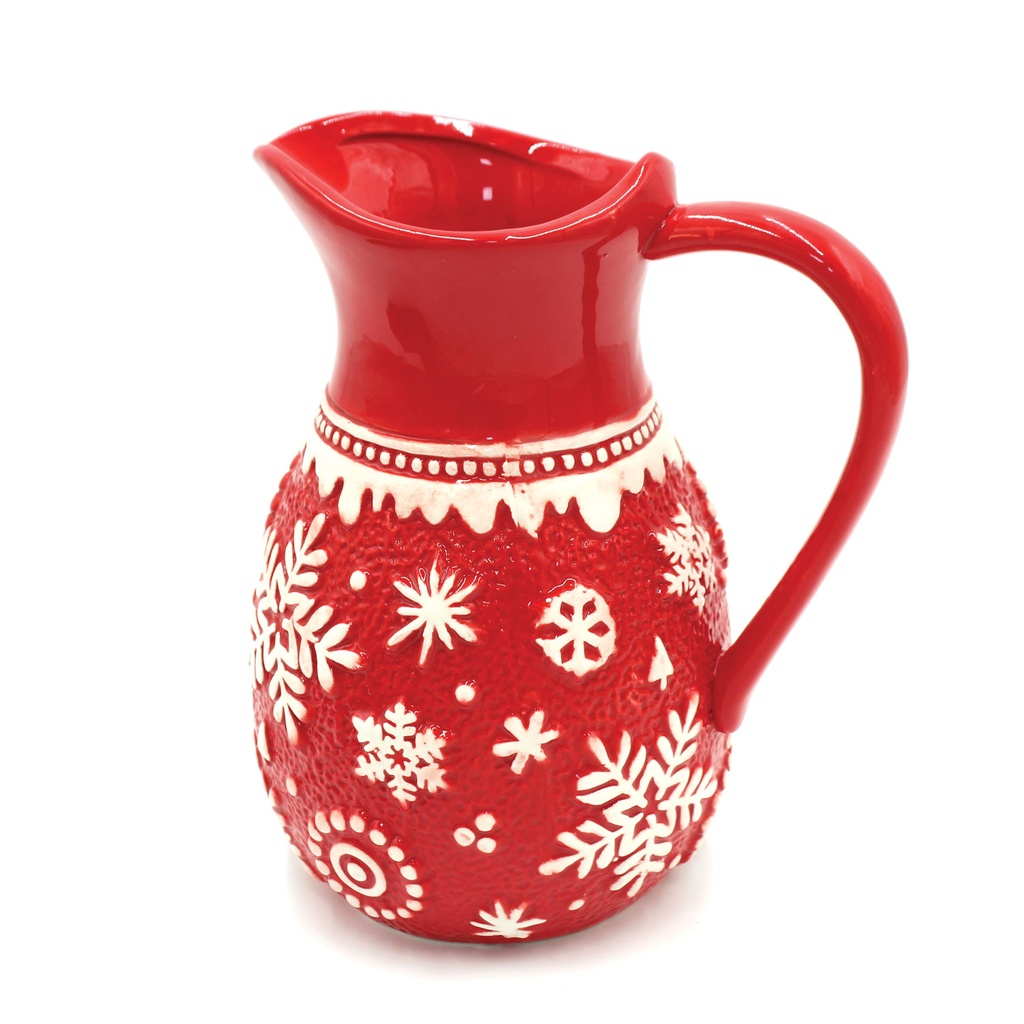 360 HOME PITCHER CERAMIC CHRISTMAS 17*14*21 NARROW NECK SNOWFLAKEES PATTERN