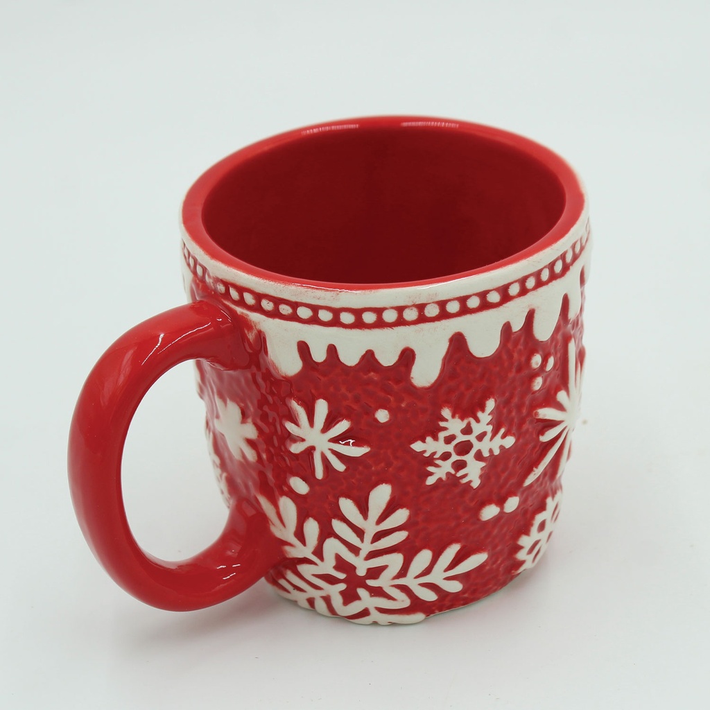 360 HOME MUG CHRISTMAS 13*10*10 WHITE PATTERN FLOWERS OR GEOMETRIC SHAPES SNOWFLAKES STARS
