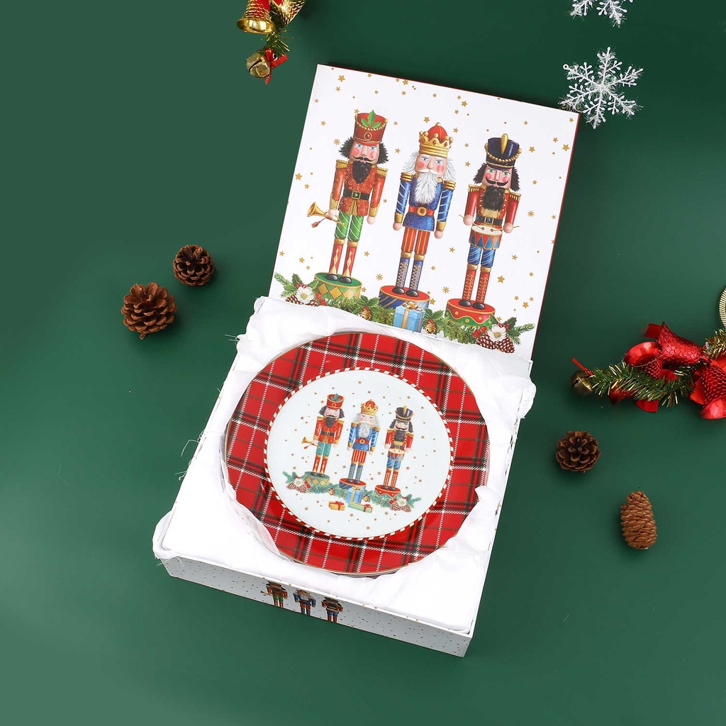 360 HOME CHRISTMAS PLATE DESSERT CERAMIC 10.5"6PCS NUTCRACKERS PATTERN