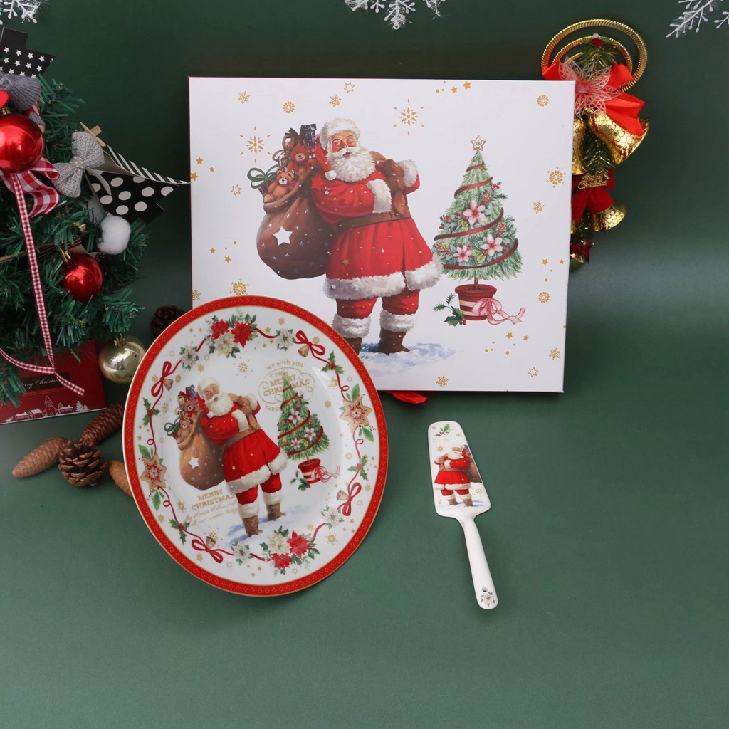 360 HOME CHRISTMAS PLATE +KNIFE 10.5" SANTA PATTERN