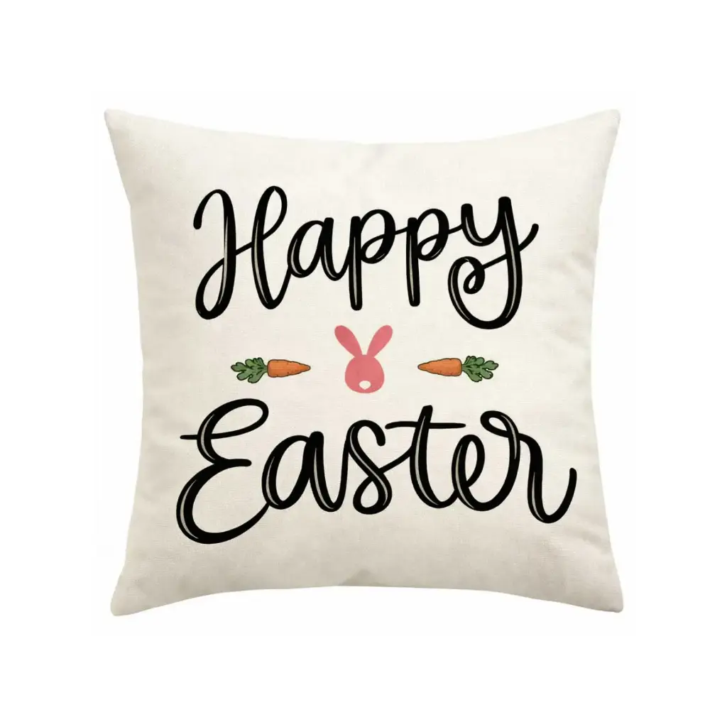 360 HOME EASTER PILLOW CASE 45*45CM OFF-WHITE BACKGROUND HAPPY EASTER BLACK