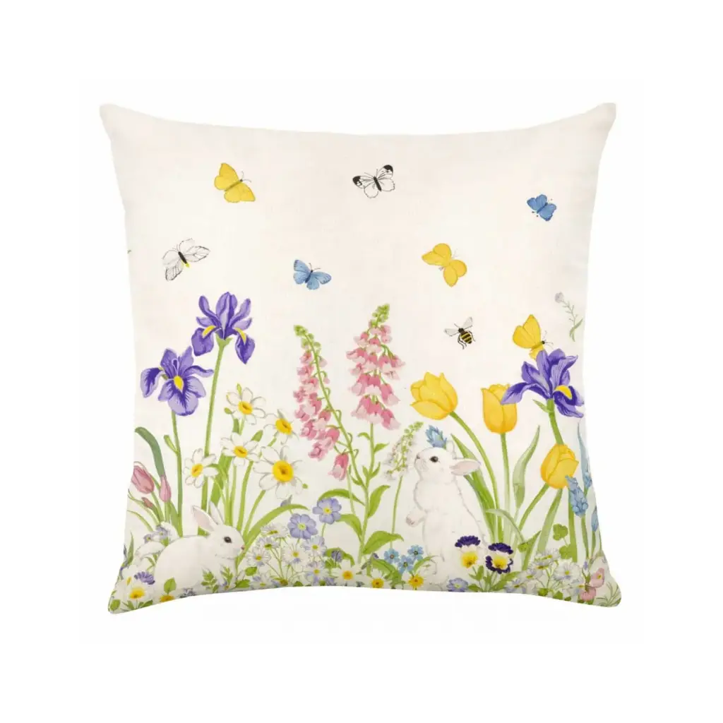 360 HOME EASTER PILLOW CASE 45*45CM OFF-WHITE BACKGROUND+SPRING COLORFUL FLOWERS