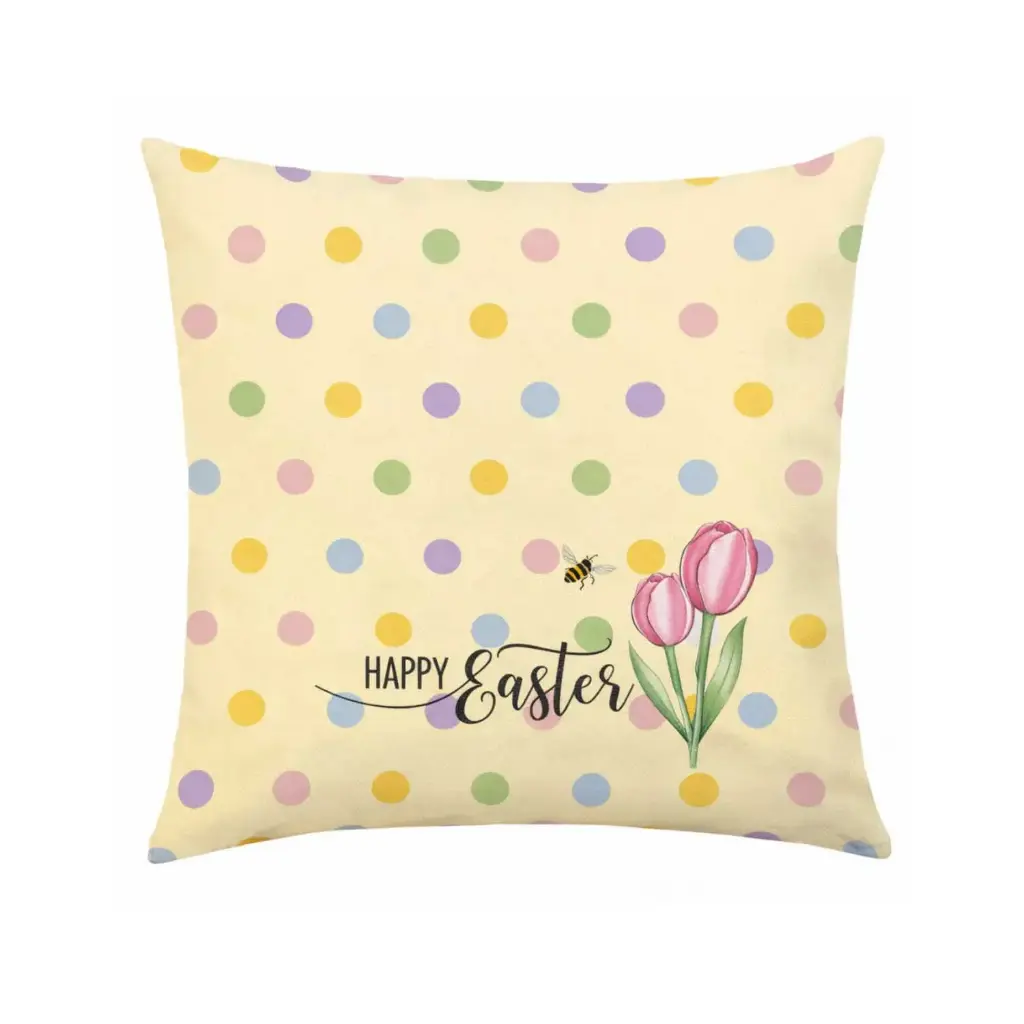 360 HOME EASTER PILLOW CASE 45*45CM SOFT YELLOW BACKGROUND COLORFUL DOTS PATTERN