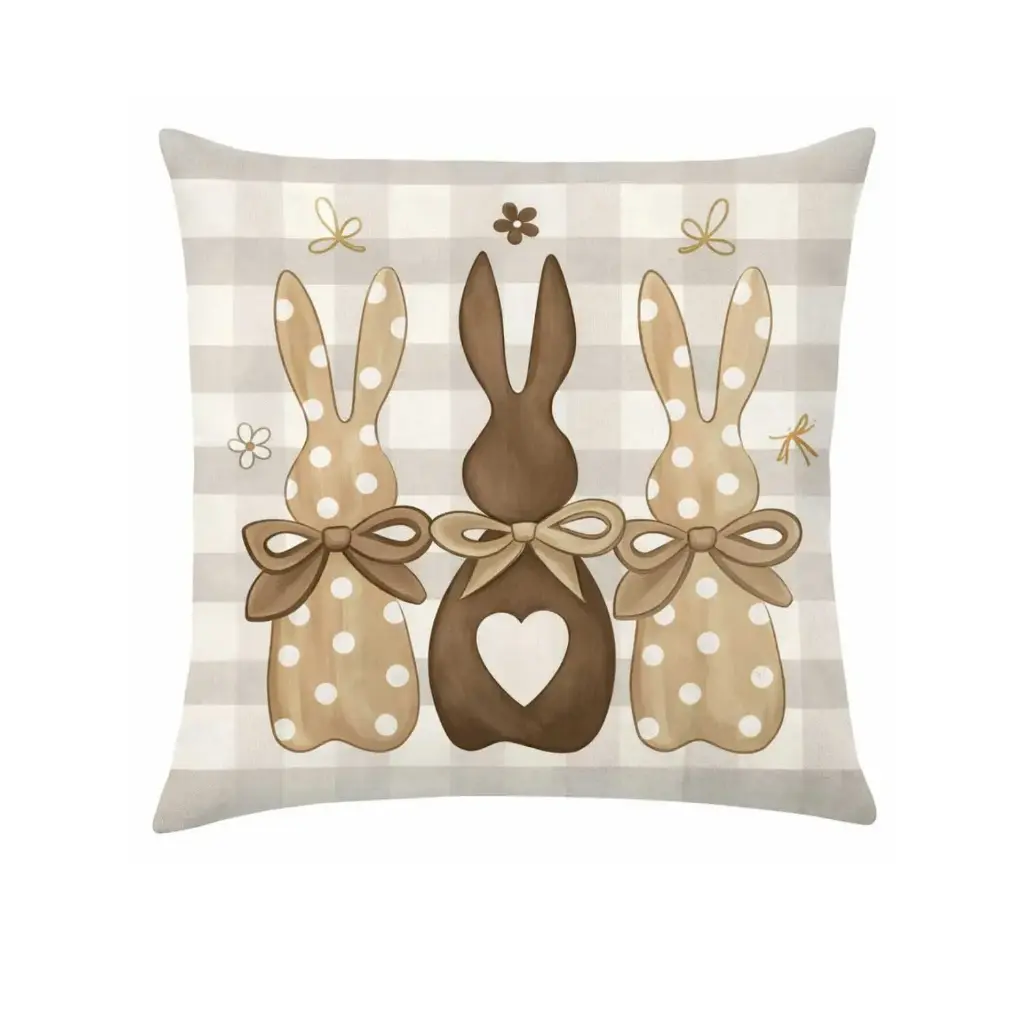360 HOME EASTER PILLOW CASE 45*45CM OFF-WHITE PLAID BACKGROUND 3 BUNNY SILHOUETTES