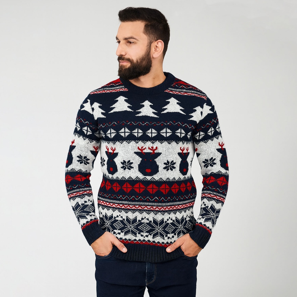 360 COTTON CHRISTMAS SWEATER ROUND NECK WHITE  White 