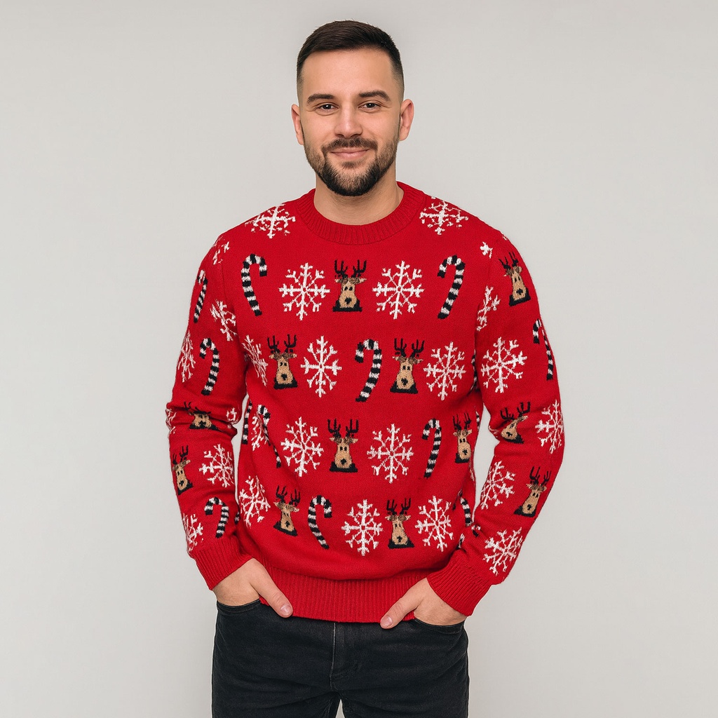 360 COTTON CHRISTMAS SWEATER ROUND NECK WHITE  RED