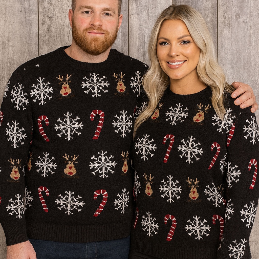 360 COTTON CHRISTMAS SWEATER ROUND NECK WHITE  BLACK