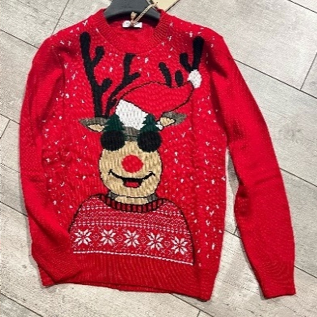 360 COTTON CHRISTMAS SWEATER ROUND NECK WHITE  RED