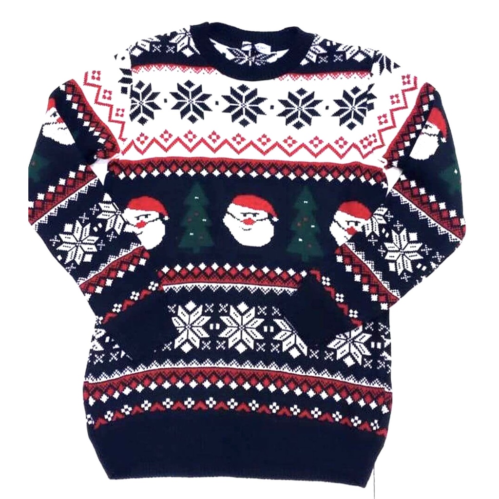 360 COTTON CHRISTMAS SWEATER ROUND NECK WHITE  BLACK