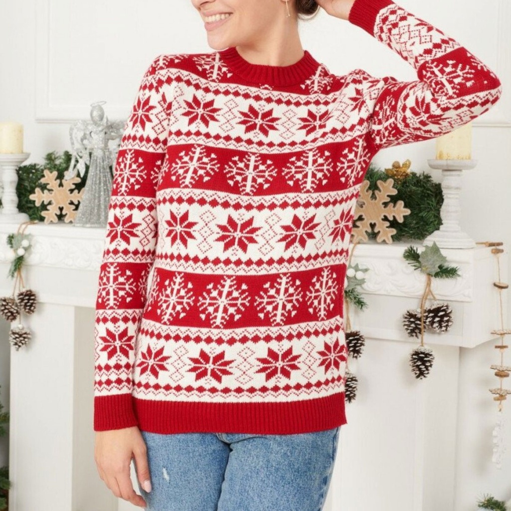 360 COTTON CHRISTMAS SWEATER ROUND NECK WHITE  RED