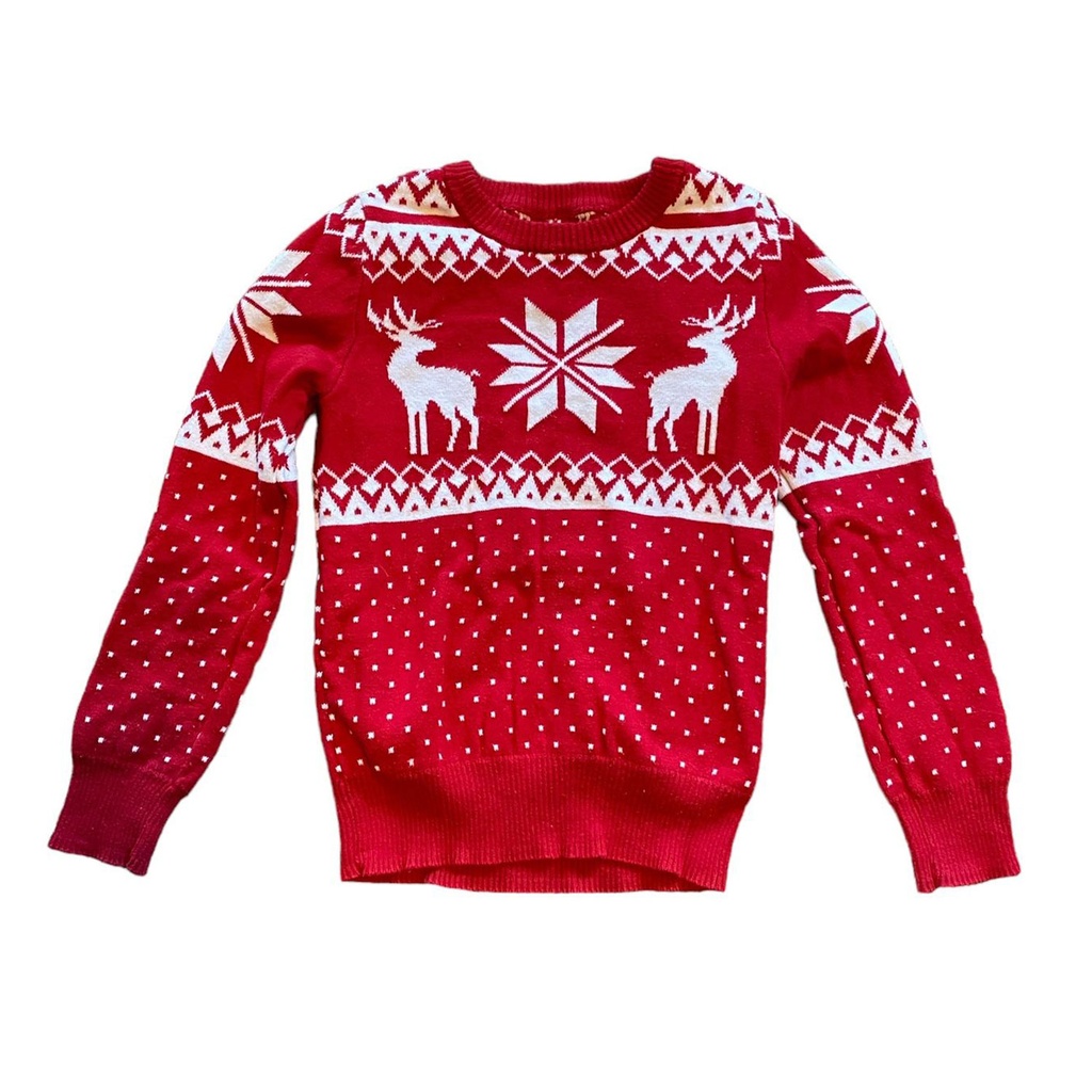 360 COTTON CHRISTMAS SWEATER ROUND NECK WHITE  RED