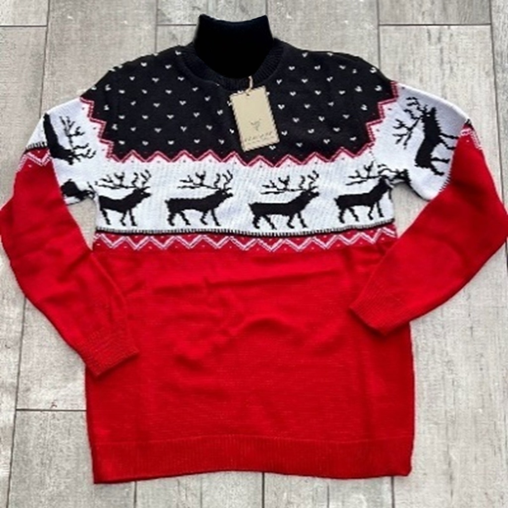 360 COTTON CHRISTMASSWEATER HIGH NECK BLACK &RED