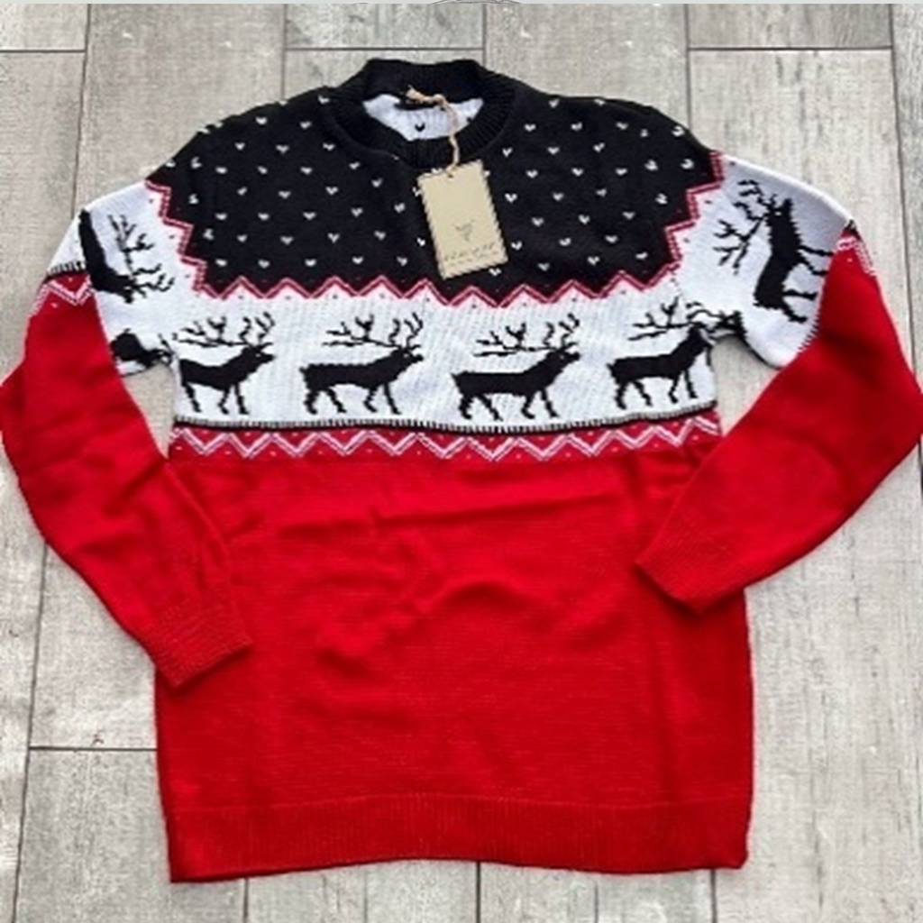 360 COTTON CHRISTMAS SWEATER ROUND NECK WHITE  RED