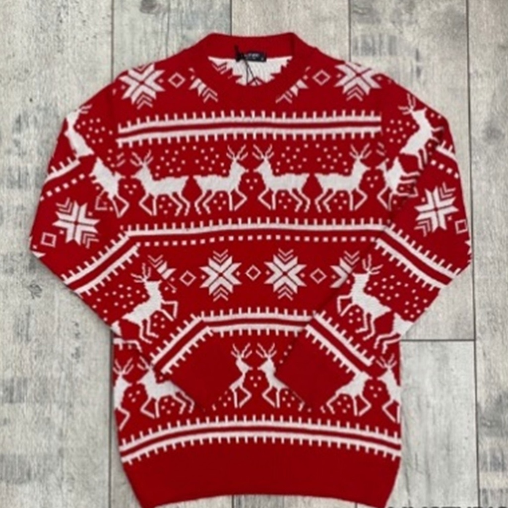 360 COTTON CHRISTMAS SWEATER ROUND NECK WHITE  RED